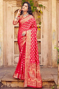 Banarasi Saree Cardinal Red Small Butta Woven Banarasi Saree saree online