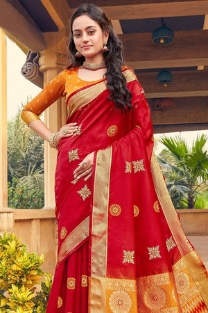 Cardinal Red Zari Woven Banarasi Saree