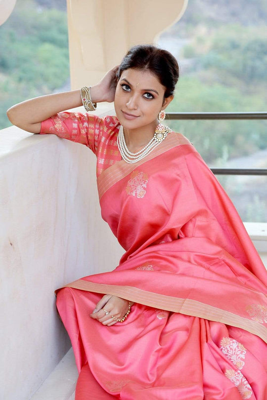 Banarasi Saree Carmine Pink Zari Woven Banarasi Saree saree online
