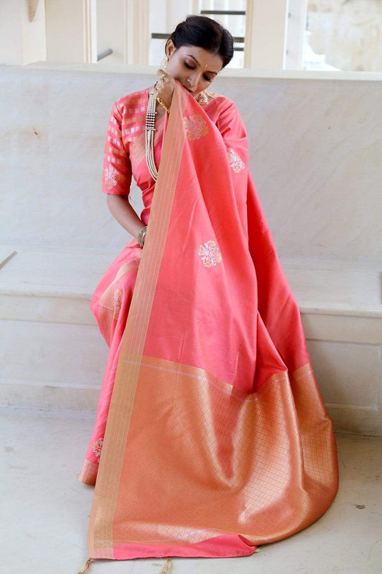 Banarasi Saree Carmine Pink Zari Woven Banarasi Saree saree online