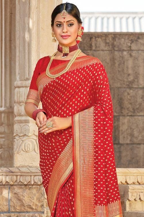 Carmine Red Banarasi Butta Saree