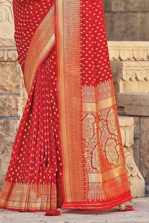 Carmine Red Banarasi Butta Saree