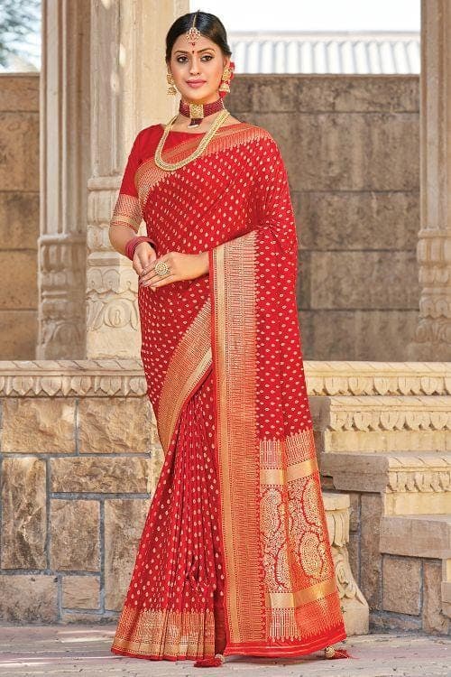 Carmine Red Banarasi Butta Saree