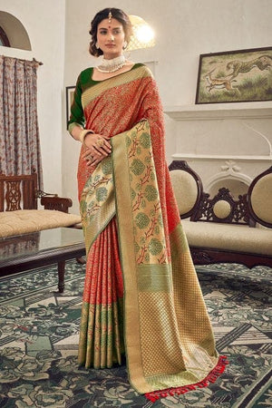 Carmine Red Banarasi Saree