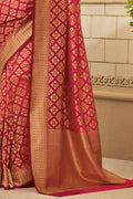 Carmine Red Zari Woven Banarasi Saree
