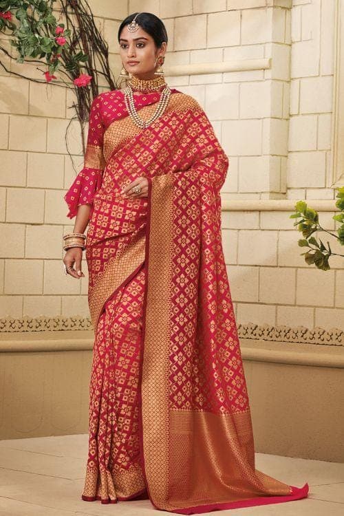 Carmine Red Zari Woven Banarasi Saree