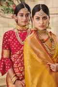 Carmine Red Zari Woven Banarasi Saree