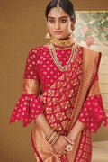 Carmine Red Zari Woven Banarasi Saree