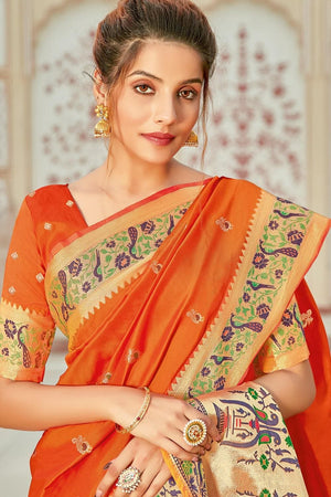 Carrot Orange Banarasi Saree