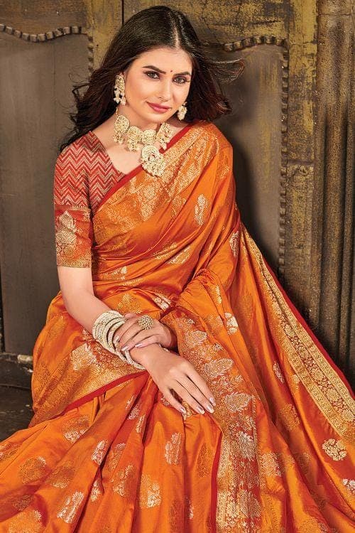 Buy Jinal & Jinal Women Orange Embellished, Woven Silk Banarasi Saree (If  Rangkat Orng) Online at Best Prices in India - JioMart.