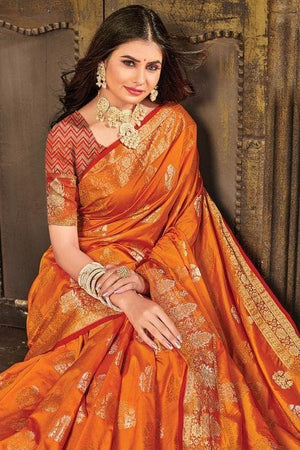 Carrot Orange Banarasi Saree
