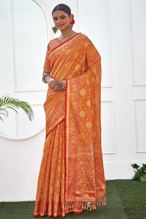 Carrot Orange Banarasi Saree