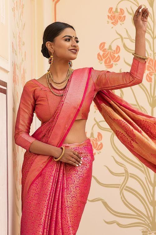 Cerise Pink Banarasi Saree