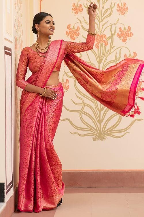 Cerise Pink Banarasi Saree