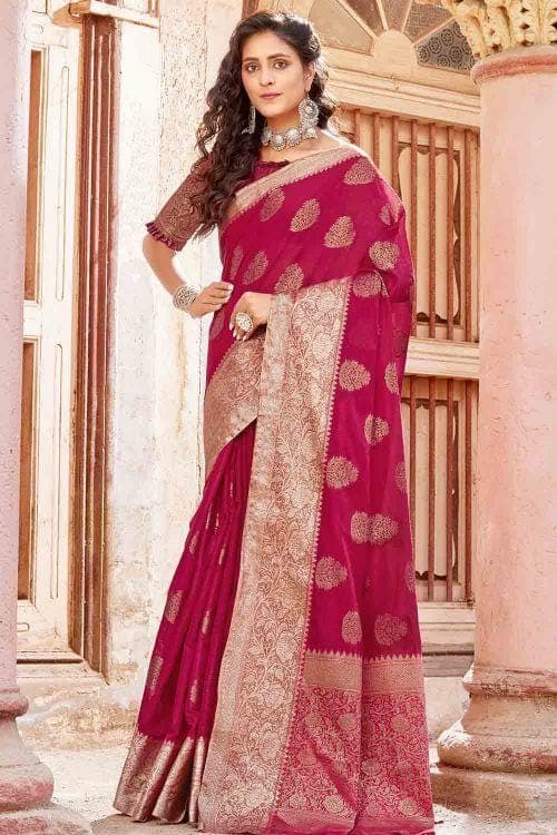 Cerise Pink Banarasi Saree