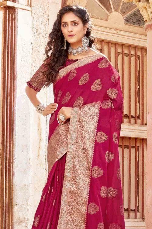 Cerise Pink Banarasi Saree
