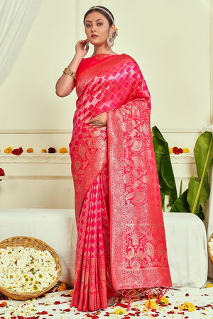 Cerise Pink Banarasi Saree