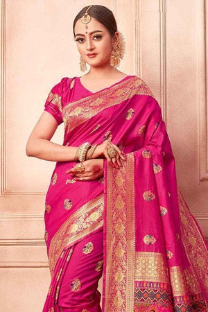 Cerise Pink Banarasi Saree With Meenakari Work