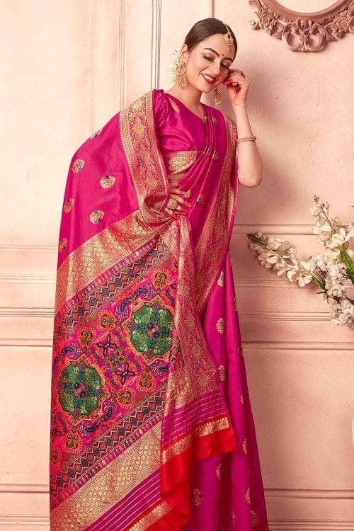 Banarasi Saree Cerise Pink Banarasi Saree With Meenakari Work saree online
