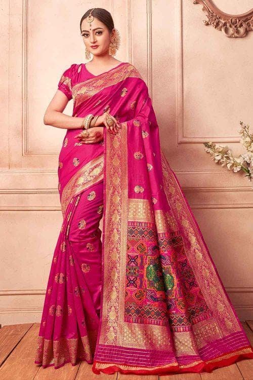 Banarasi Saree Cerise Pink Banarasi Saree With Meenakari Work saree online
