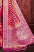Cerise Pink Zari Butta Saree