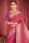 Cerise Pink Zari Butta Saree