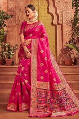 Cerise Pink Zari Woven Banarasi Saree