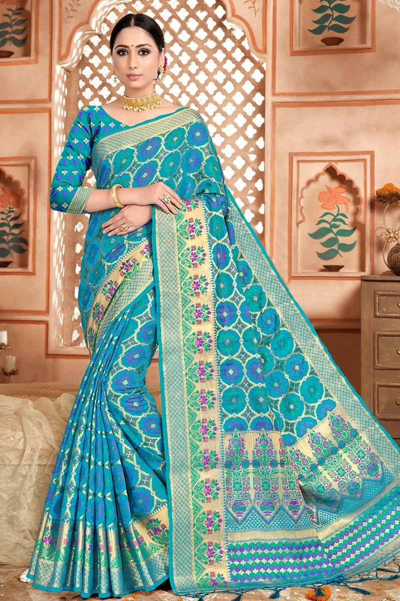 Buy Cerulean Blue Banarasi Saree online-Karagiri