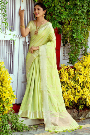 Chartreuse Green Assam Silk Saree