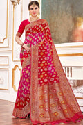 Banarasi Saree Cherry Red And Pink Printed Banarasi Saree saree online