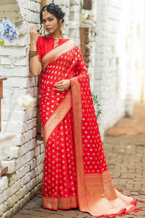 Chilli Red Banarasi Butti Saree