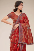 red tanchoi banarasi saree 
