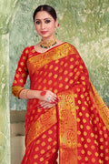 Chilli Red Zari Butta Banarasi Saree