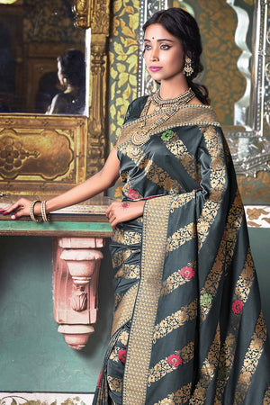 Cinder Black Banarasi Saree