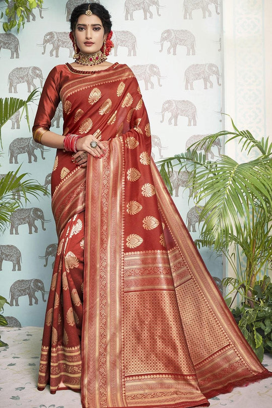 brown banarasi silk saree
