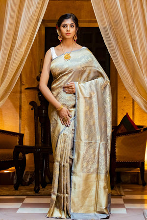 Cloud Grey Banarasi Saree