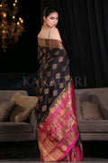 Coal Black Zari Butta Woven Banarasi Saree