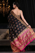 Coal Black Zari Butta Woven Banarasi Saree