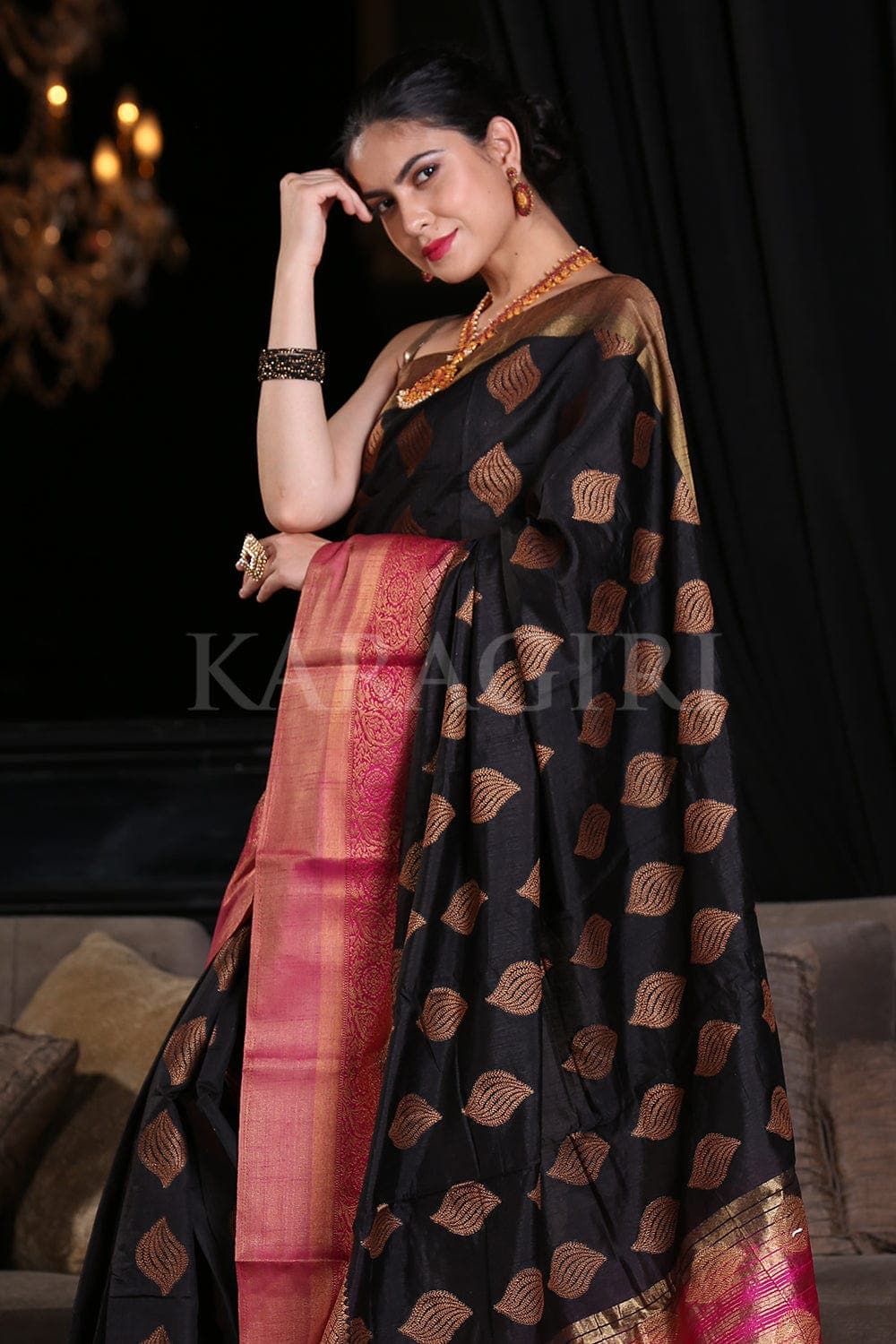 Buy the amazing Coal Black Banarasi Saree online-KARAGIRI – Karagiri