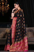 Coal Black Zari Butta Woven Banarasi Saree