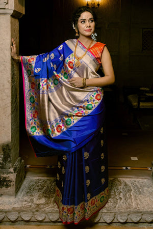 Cobalt Blue Banarasi Saree