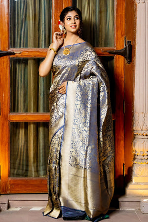 Cobalt Blue Banarasi Saree
