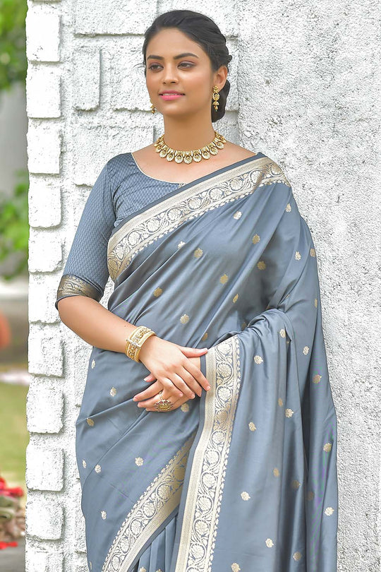 Grey banarasi saree