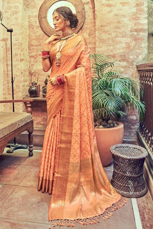 Coral Peach Banarasi Saree