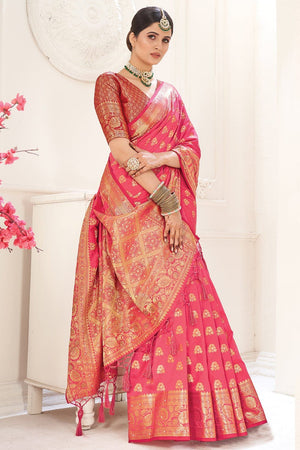 Coral Pink Banarasi Saree