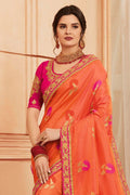 Banarasi Saree Coral Pink Printed Banarasi Saree saree online
