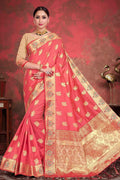 Banarasi Saree Coral Pink Zari Butta Saree saree online