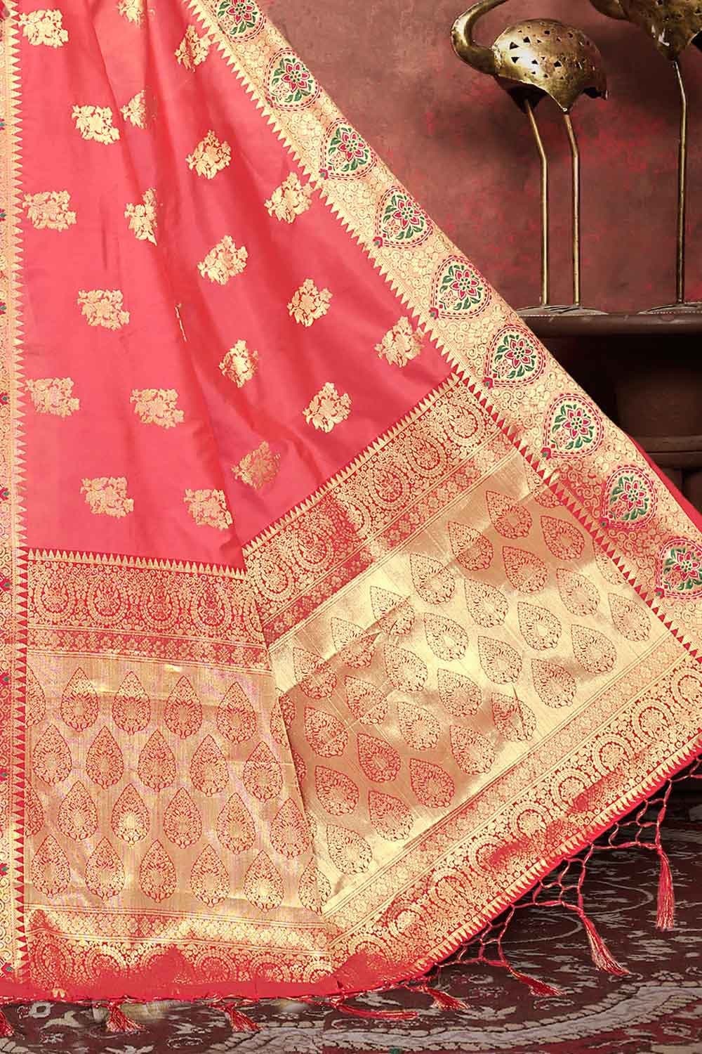 Banarasi Saree Coral Pink Zari Butta Saree saree online