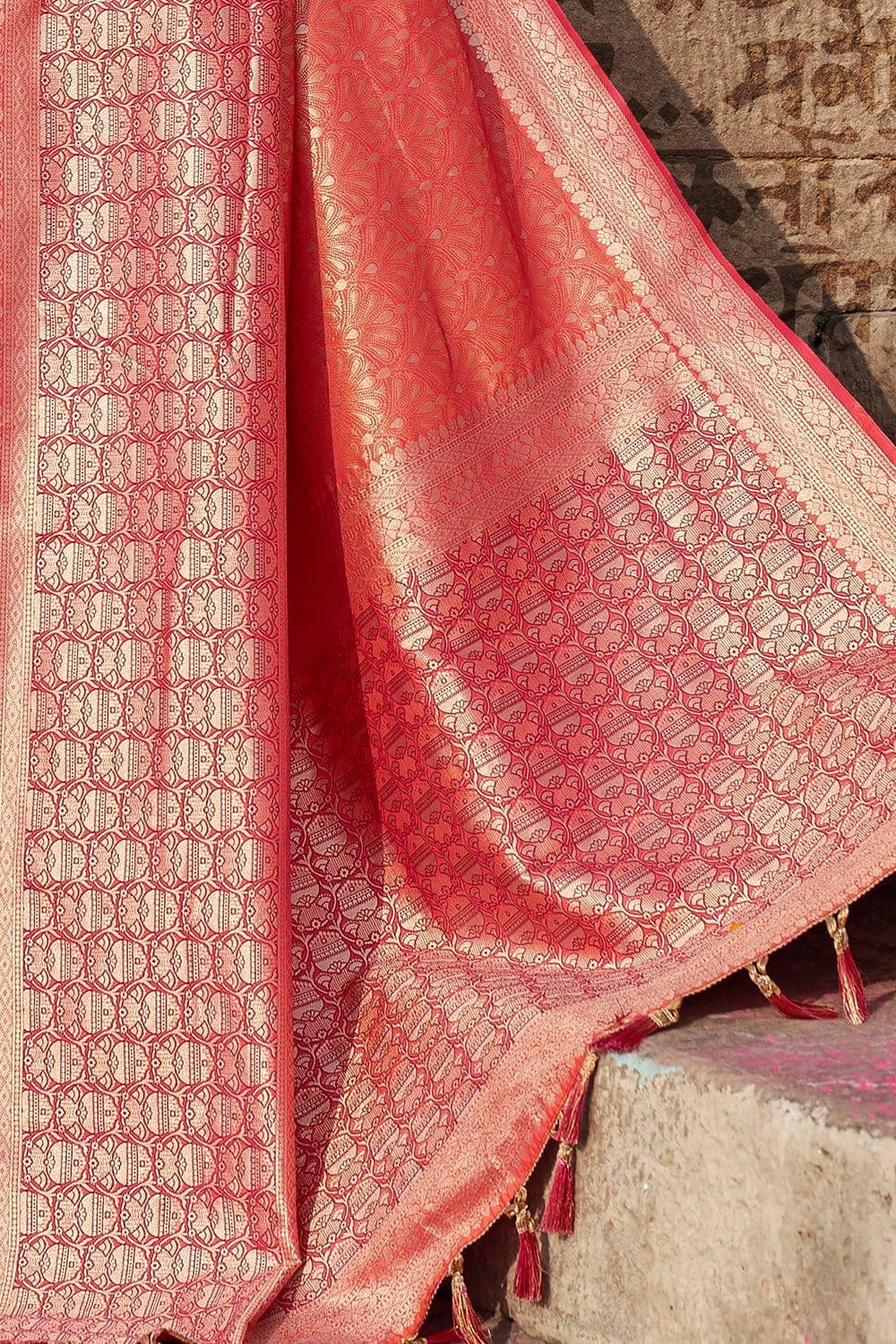 Banarasi Saree Coral Pink Zari Woven Banarasi Saree saree online