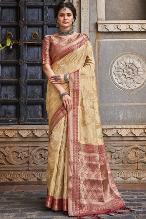 cream banarasi saree